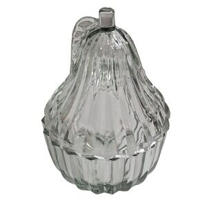 Clear Glass Pear Shaped Candy Dish With Lid Vintage Trinket Jar